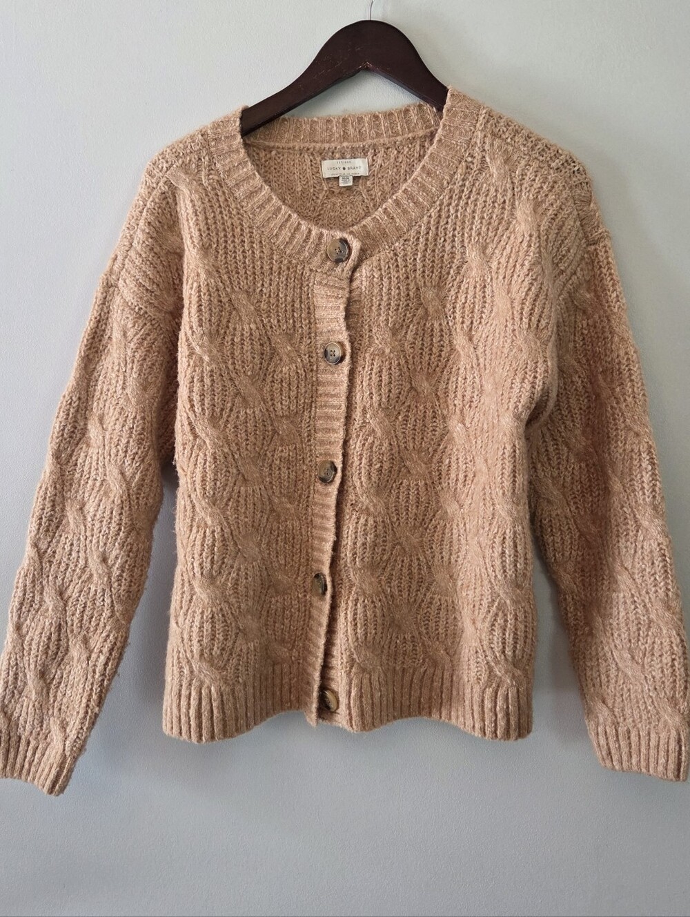 Lucky Brand Cable Knit Cardigan Peach Hue Size M